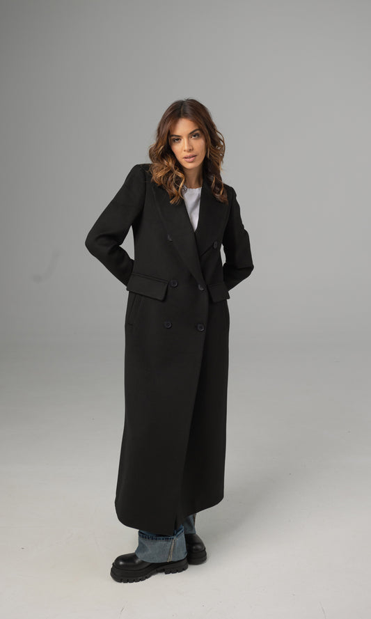 Dugi crni kašmirski kaput