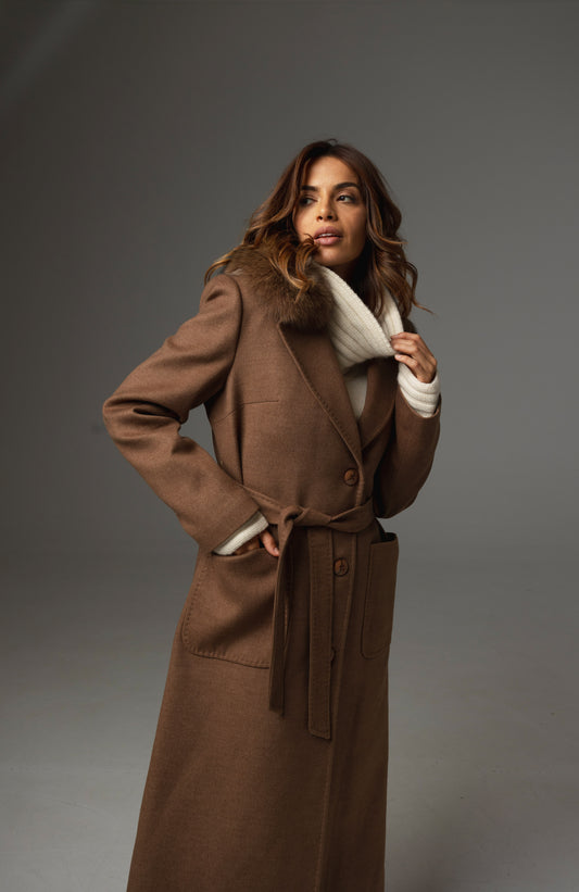 Moka kašmirski kaput sa pravim krznom